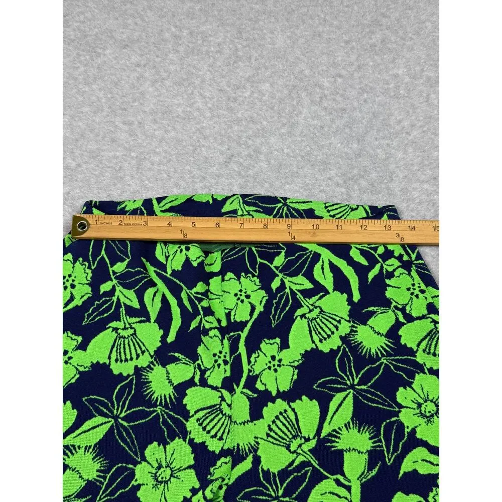 Zara Womens Size L Green Blue Jacquard Floral Print Flare Pull On Pants - Picture 4 of 9